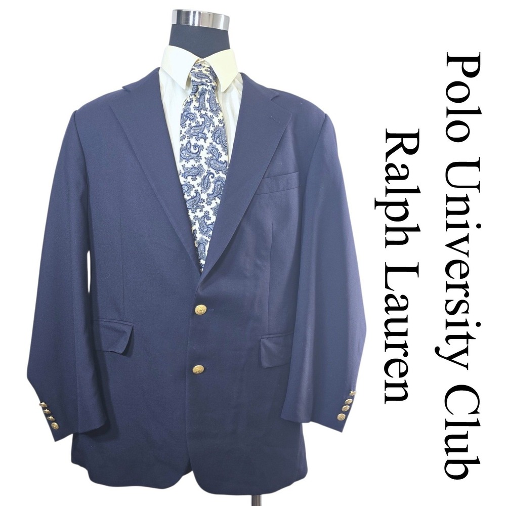 Polo University Club Ralph Lauren Blue Wool‎ Blazer 46 Gold Buttons